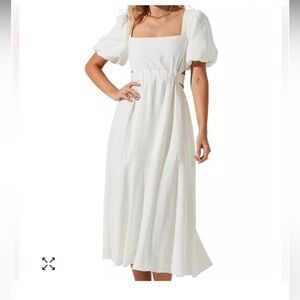 ASTR the Label Square Neckline White Smocked Back MIDI Dress